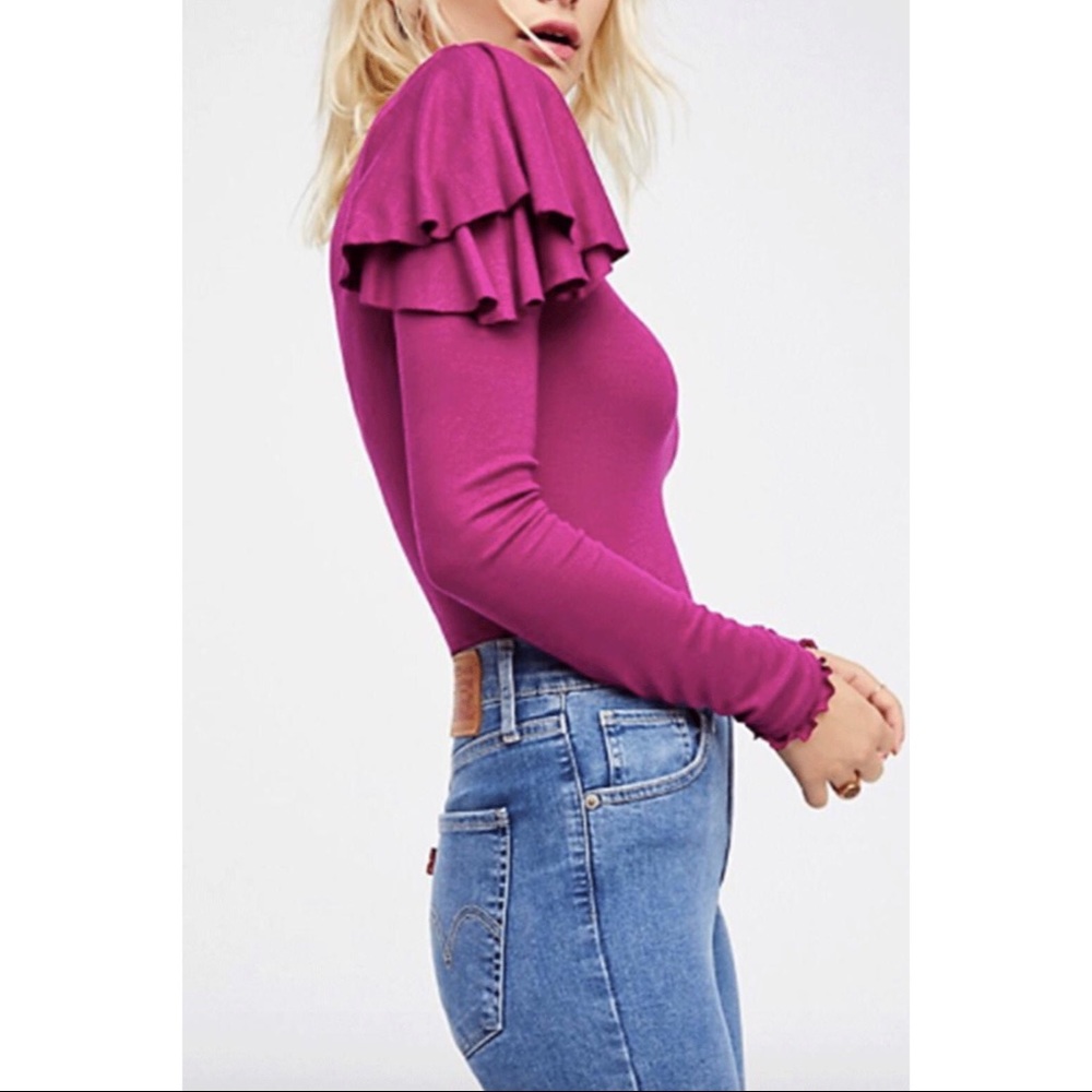 Free People On Rewind Ruffle Lettuce Edge Trim Top - Picture 5 of 7